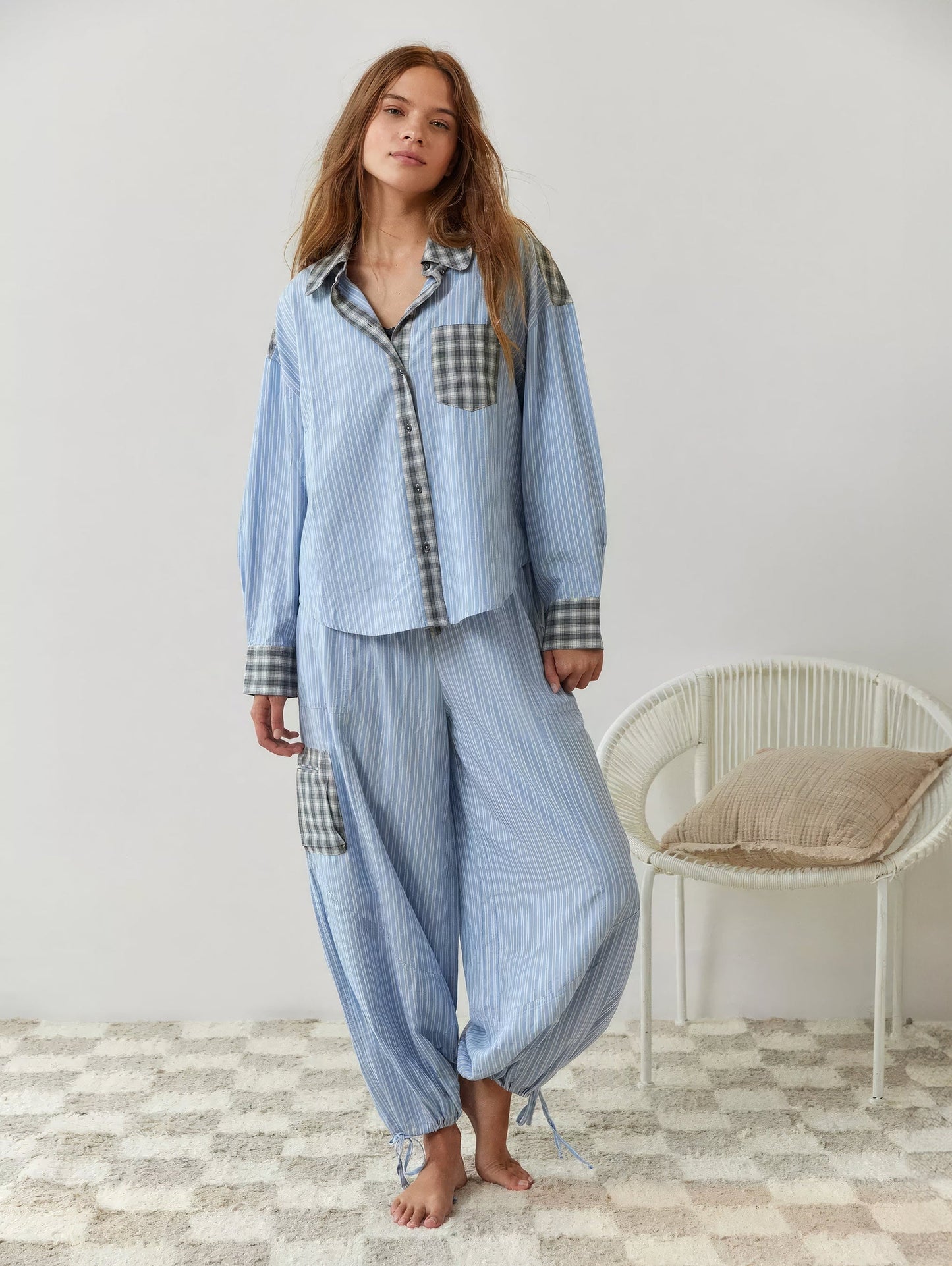 Set pigiama Bianca con pantaloni a quadri e maglia a maniche lunghe