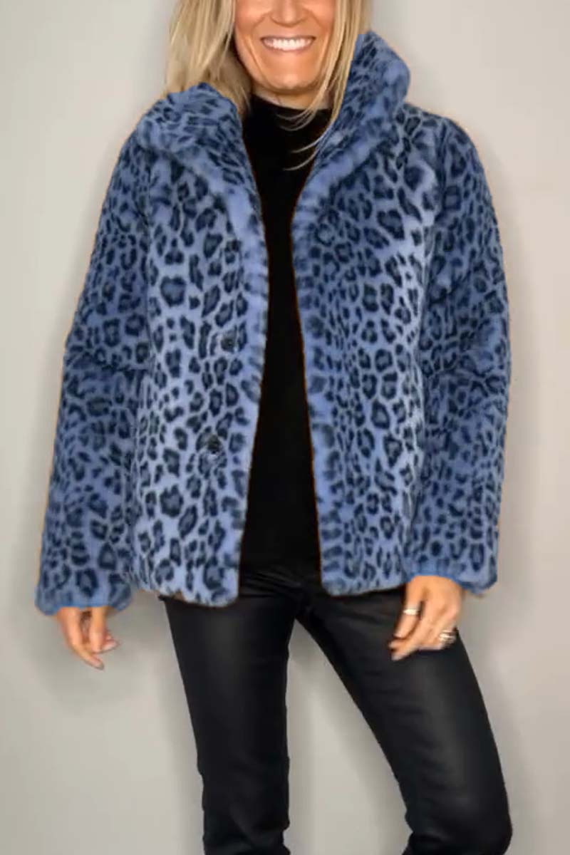 Cappotto corto donna Alessandra in pelliccia ecologica con stampa leopardata
