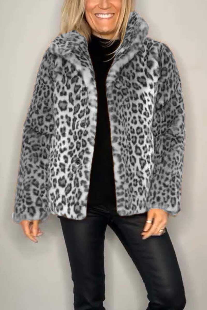 Cappotto corto donna Alessandra in pelliccia ecologica con stampa leopardata