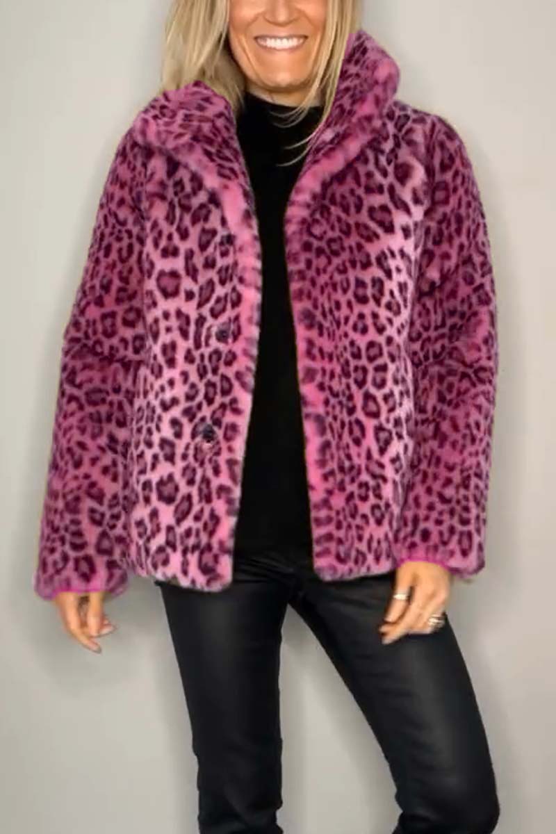 Cappotto corto donna Alessandra in pelliccia ecologica con stampa leopardata