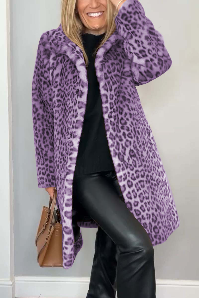 Cappotto donna Agnella lungo con stampa leopardata e colletto a contrasto, look elegante e grintoso