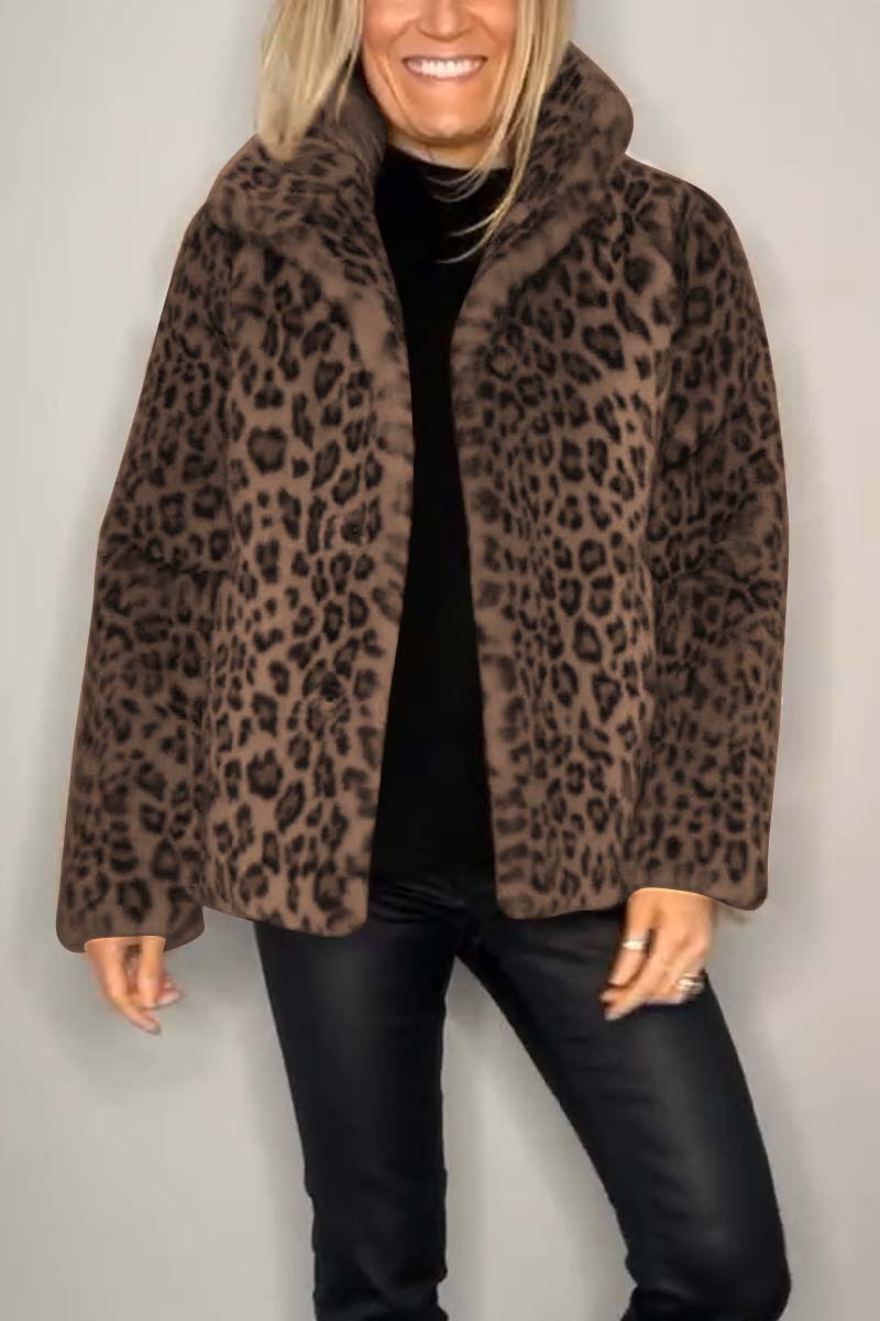 Cappotto corto donna Alessandra in pelliccia ecologica con stampa leopardata
