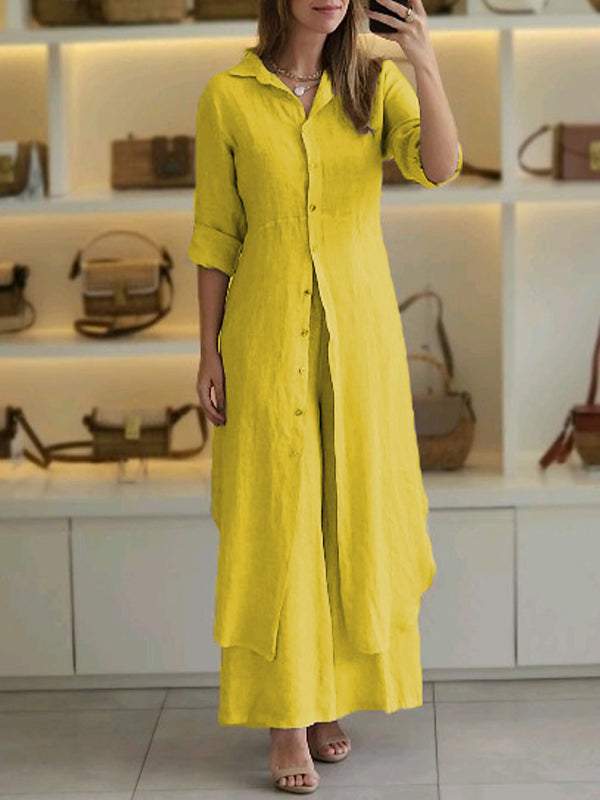 Completo due pezzi donna Odett con camicia elegante e pantaloni ampi