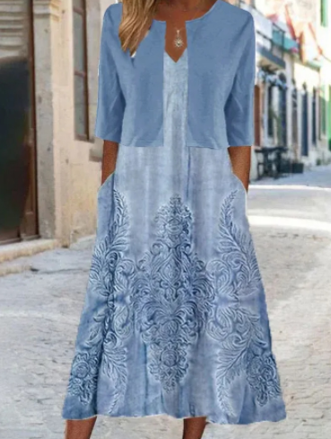 Bianca | Completo midi con abito a fiori e blazer