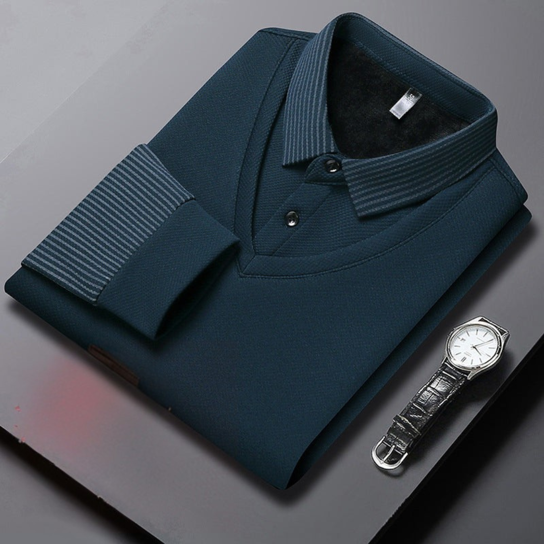 Polo uomo Charlie a maniche lunghe con colletto classico e bottoni a vista
