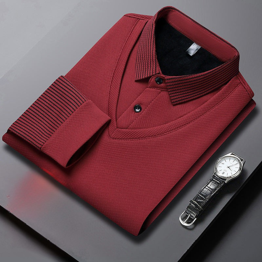 Polo uomo Charlie a maniche lunghe con colletto classico e bottoni a vista