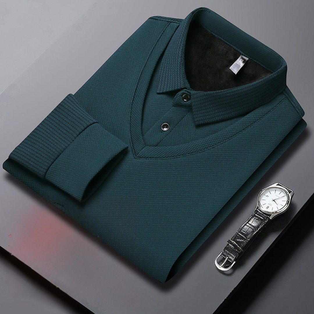 Polo uomo Charlie a maniche lunghe con colletto classico e bottoni a vista