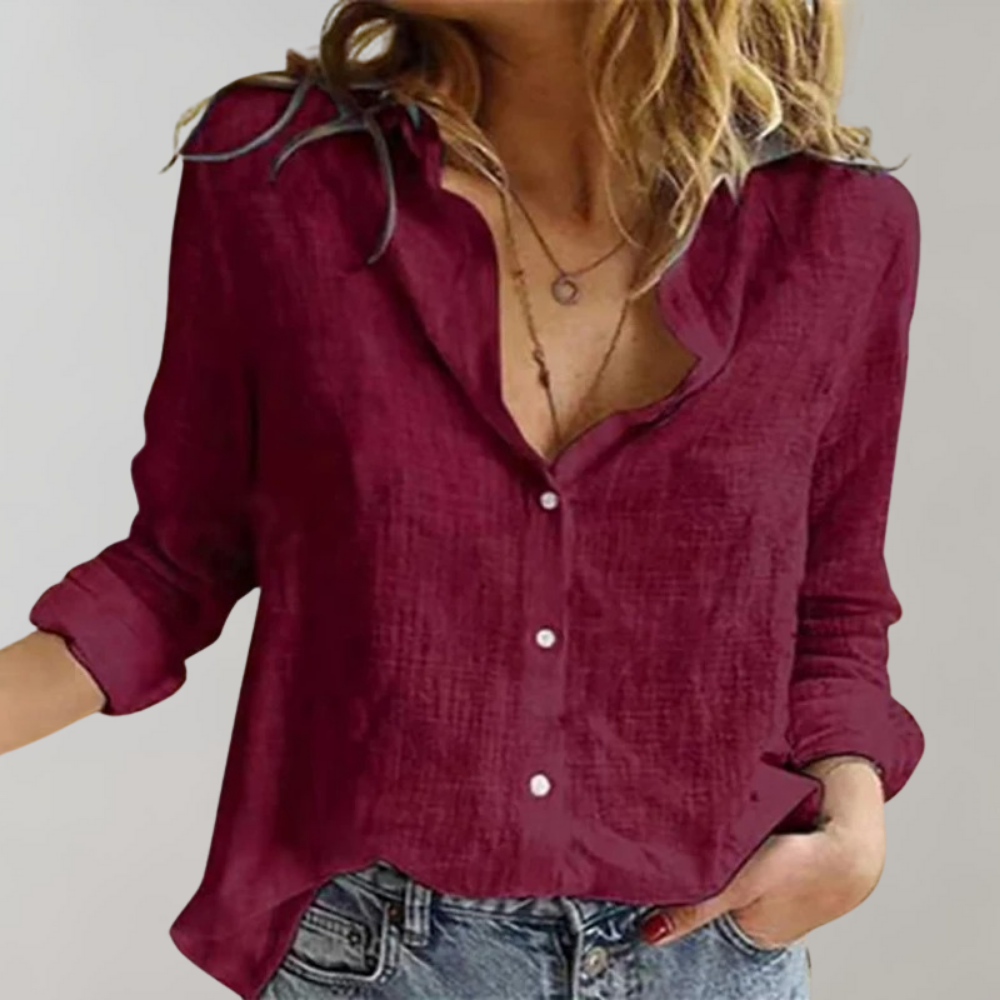 Camicia donna Gaia in lino e cotone con vestibilità fluida e linee pulite, ideale per outfit casual e raffinati