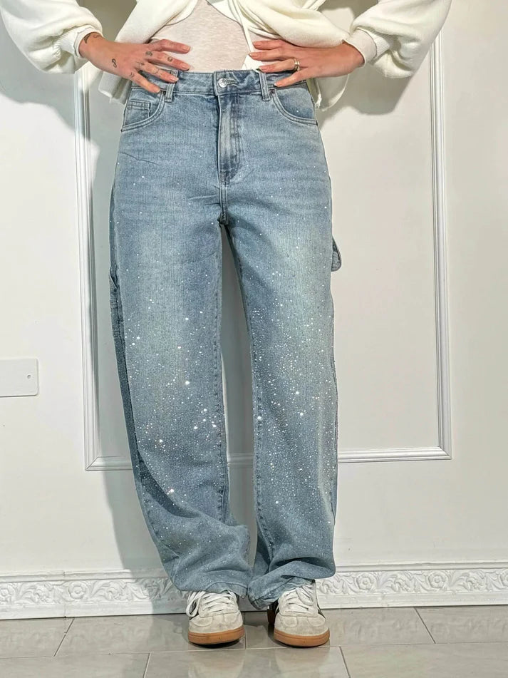 Pantaloni Federica eleganti a gamba larga con dettagli scintillanti in tessuto premium