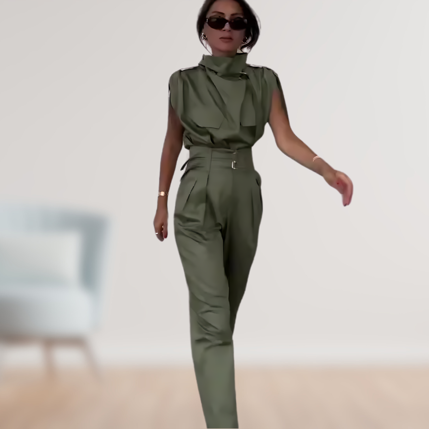 Completo da donna elegante a due pezzi con cintura in vita