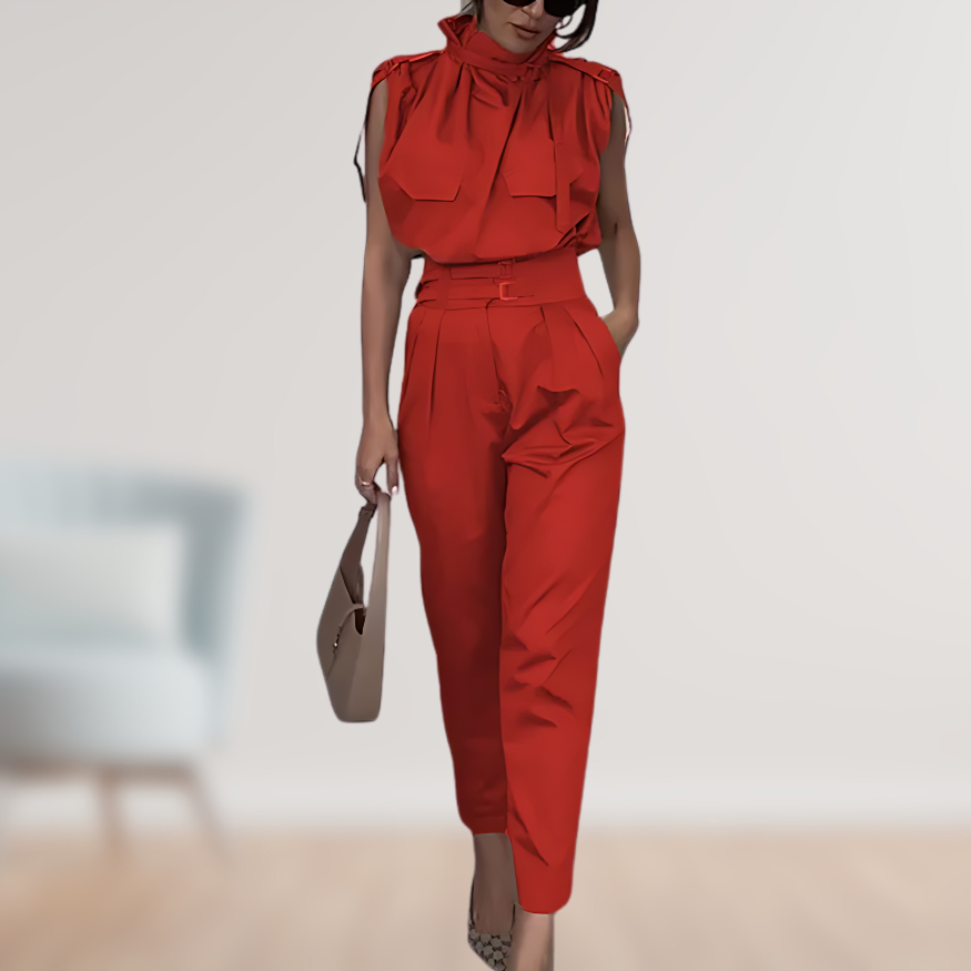 Completo da donna elegante a due pezzi con cintura in vita