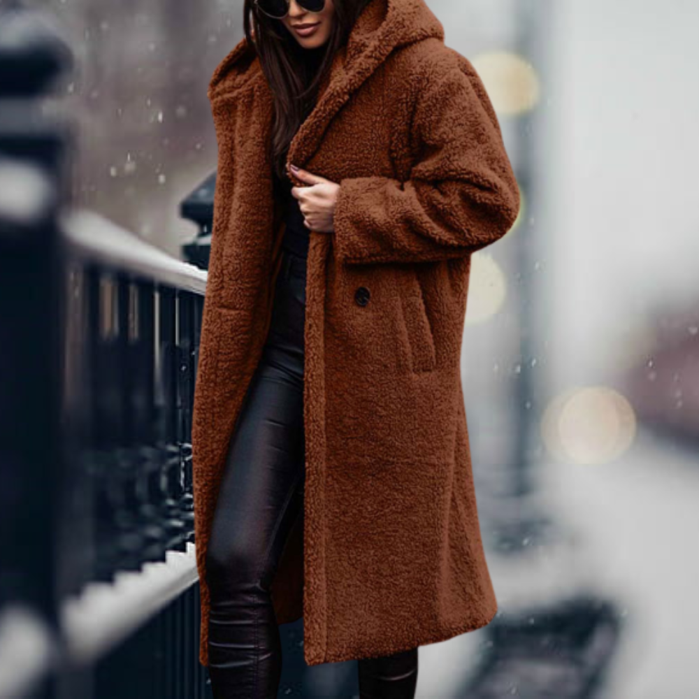 Cappotto lungo donna Filomena in tessuto polar, elegante e avvolgente