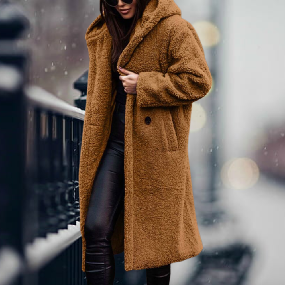 Cappotto lungo donna Filomena in tessuto polar, elegante e avvolgente