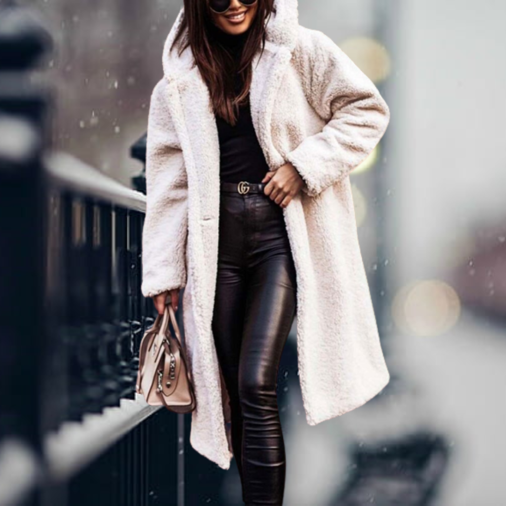 Cappotto lungo donna Filomena in tessuto polar, elegante e avvolgente