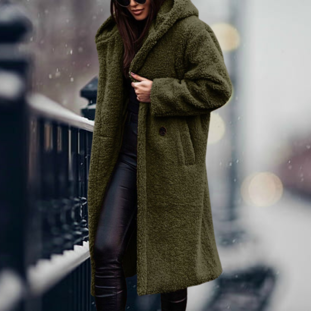 Cappotto lungo donna Filomena in tessuto polar, elegante e avvolgente