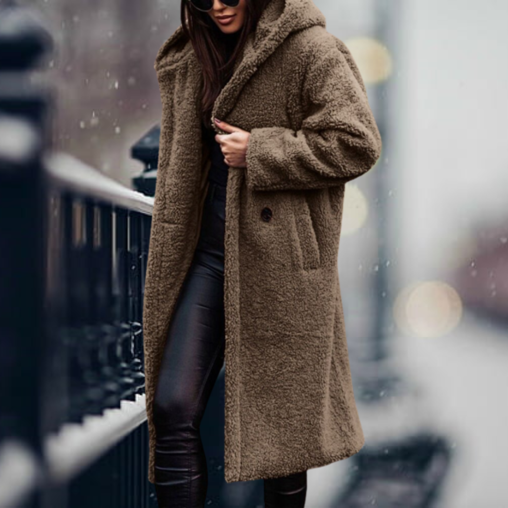 Cappotto lungo donna Filomena in tessuto polar, elegante e avvolgente