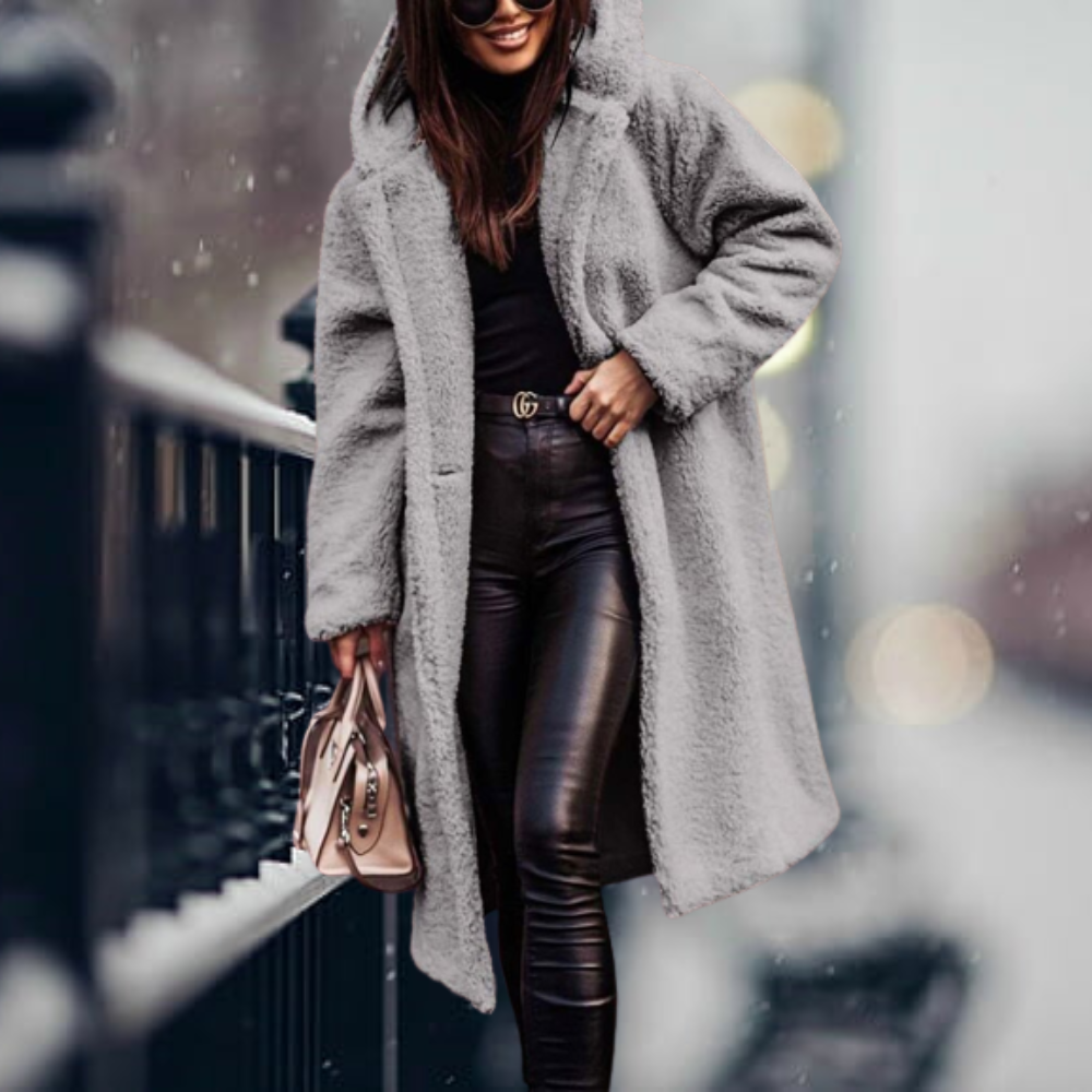Cappotto lungo donna Filomena in tessuto polar, elegante e avvolgente