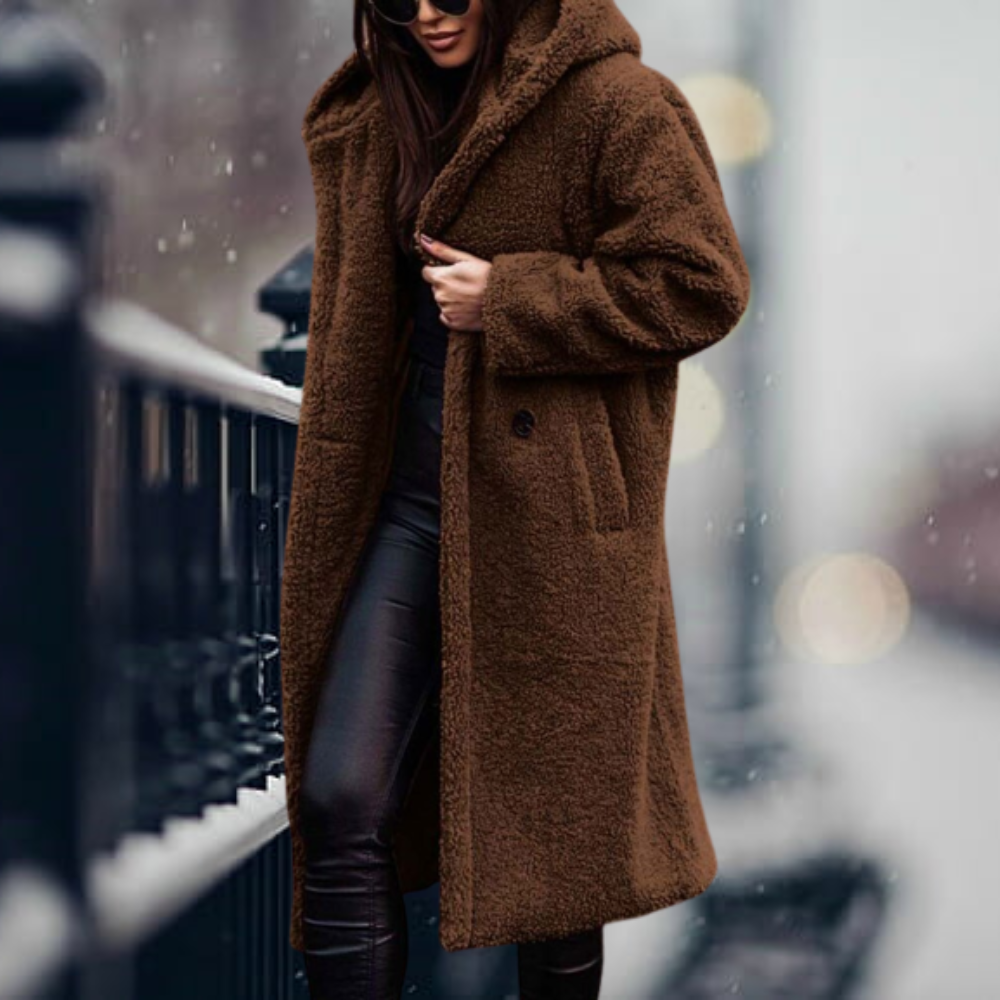 Cappotto lungo donna Filomena in tessuto polar, elegante e avvolgente