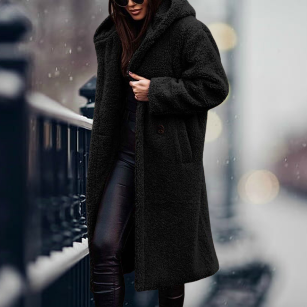Cappotto lungo donna Filomena in tessuto polar, elegante e avvolgente