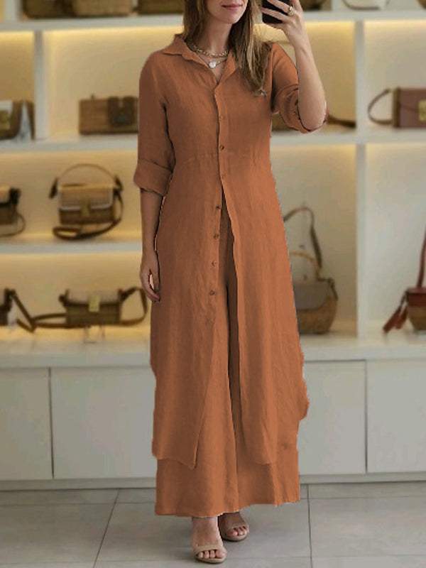 Completo due pezzi donna Odett con camicia elegante e pantaloni ampi