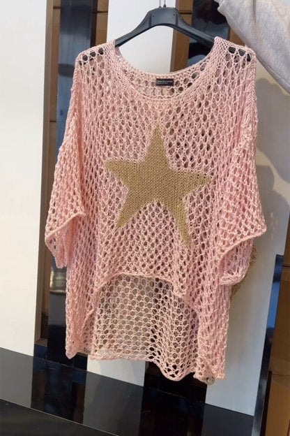 Maglia donna Lia elegante con stampa a stelle delicate su tessuto morbido e confortevole