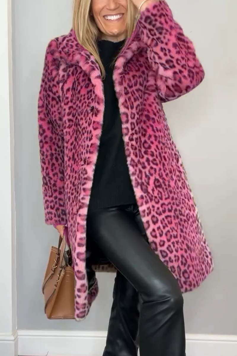 Cappotto donna Agnella lungo con stampa leopardata e colletto a contrasto, look elegante e grintoso