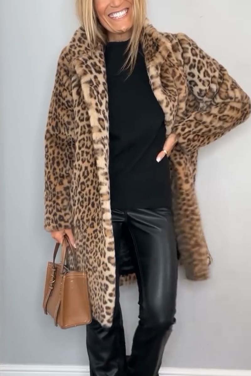 Cappotto donna Agnella lungo con stampa leopardata e colletto a contrasto, look elegante e grintoso