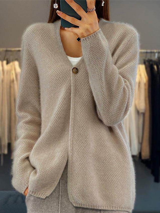 Cardigan donna Elenora a V con bottoni delicati, look elegante e versatile