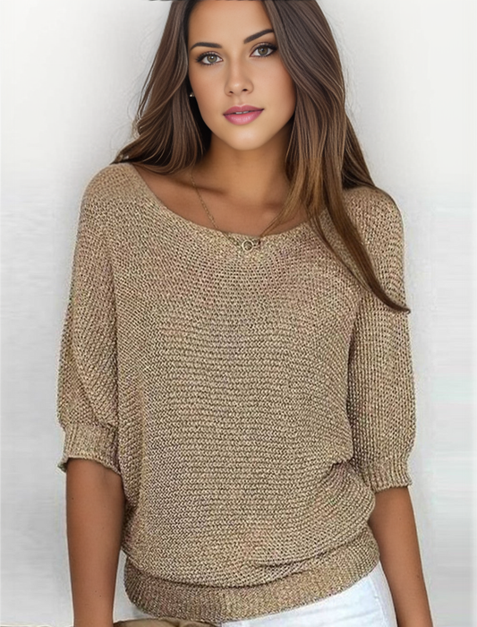 Maglione donna Monserra girocollo con dettagli dorati e linea elegante, perfetto per look invernali raffinati