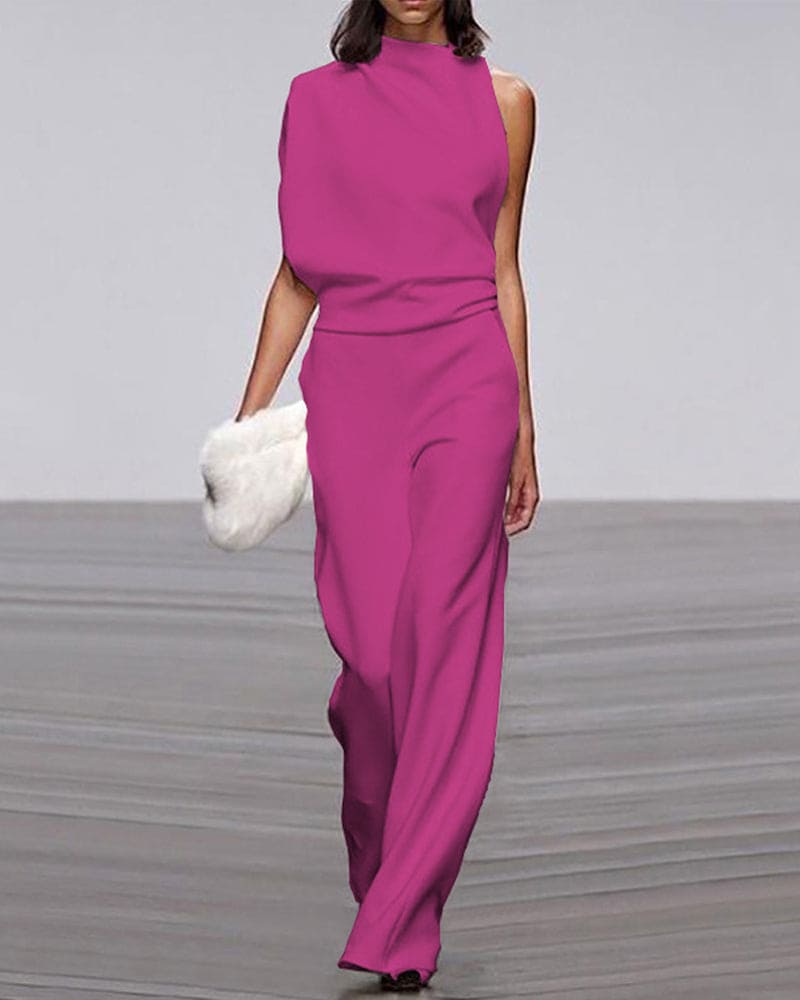 Tuta elegante donna Katia a collo alto, morbida e versatile, ideale per outfit raffinati da giorno e da sera