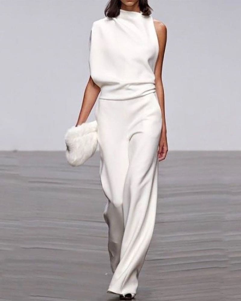 Tuta elegante donna Katia a collo alto, morbida e versatile, ideale per outfit raffinati da giorno e da sera