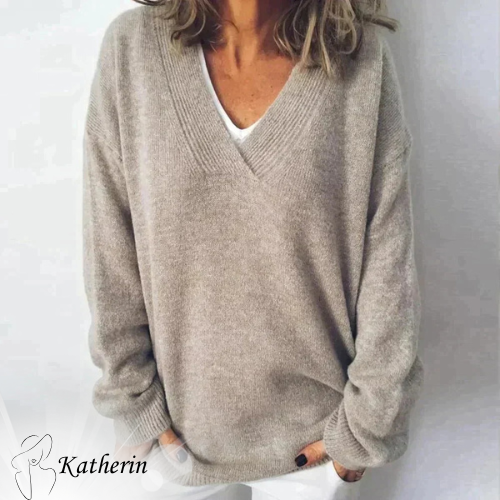 Maglione donna Katina a scollo a V, fluido e confortevole, ideale per outfit quotidiani eleganti