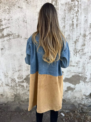 Giacca di jeans Noemi con patchwork e collo definito da donna