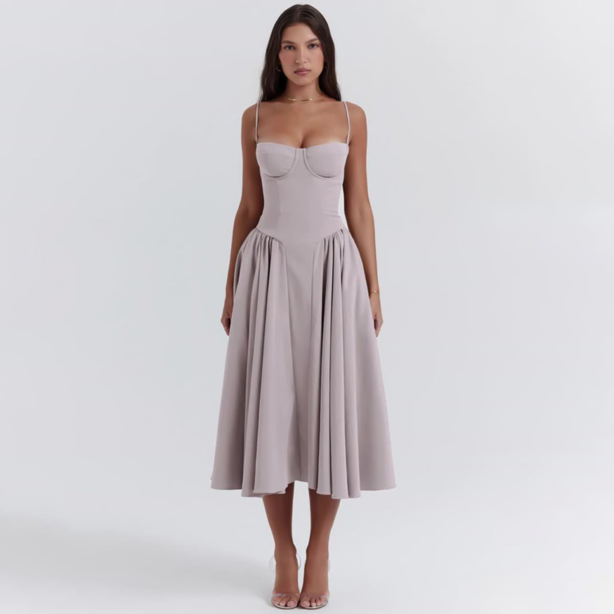 Abito midi donna Brisella strutturato con corpino aderente e lunghezza elegante, look raffinato e femminile