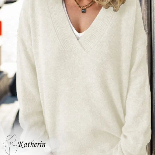 Maglione donna Katina a scollo a V, fluido e confortevole, ideale per outfit quotidiani eleganti