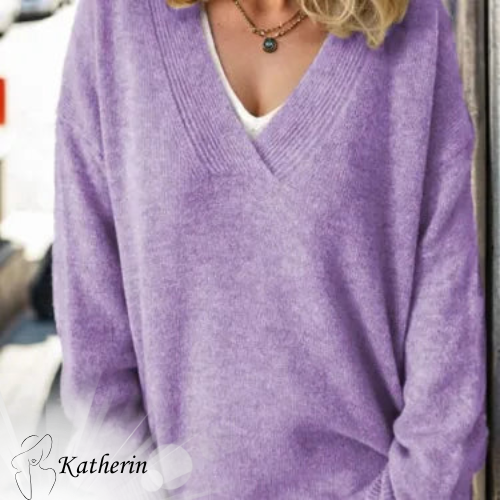 Maglione donna Katina a scollo a V, fluido e confortevole, ideale per outfit quotidiani eleganti