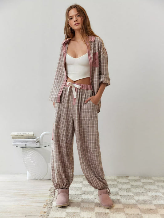 Set pigiama Bianca con pantaloni a quadri e maglia a maniche lunghe
