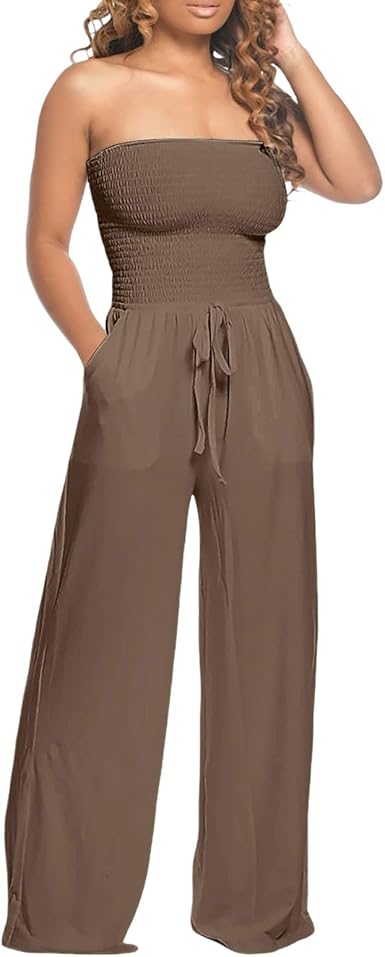Tuta donna Emanuela senza maniche, dal taglio moderno e gamba svasata, ideale per outfit casual e serali eleganti