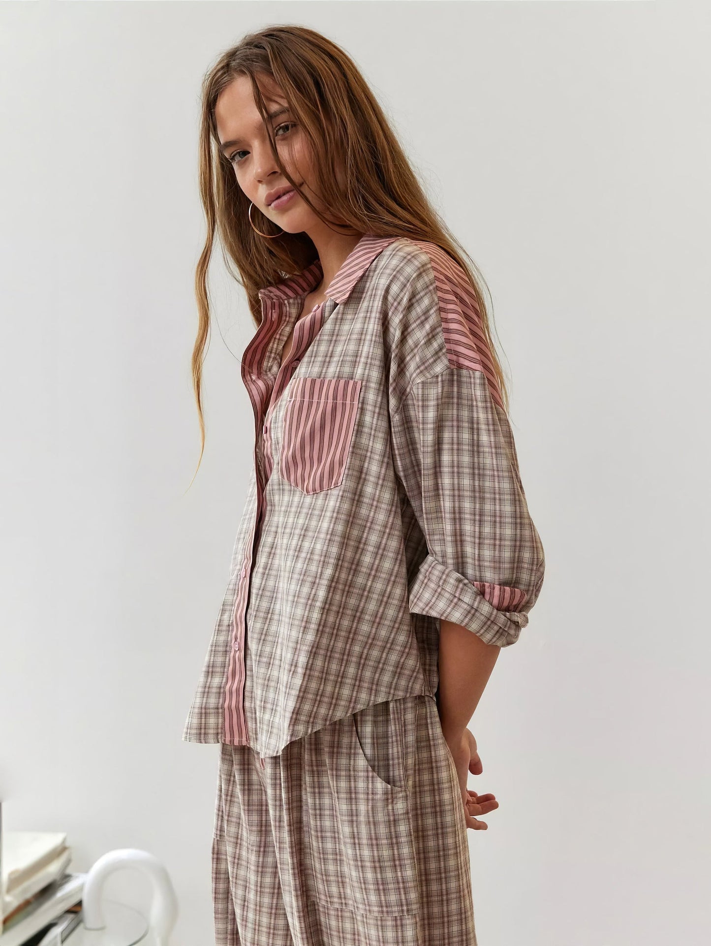 Set pigiama Bianca con pantaloni a quadri e maglia a maniche lunghe
