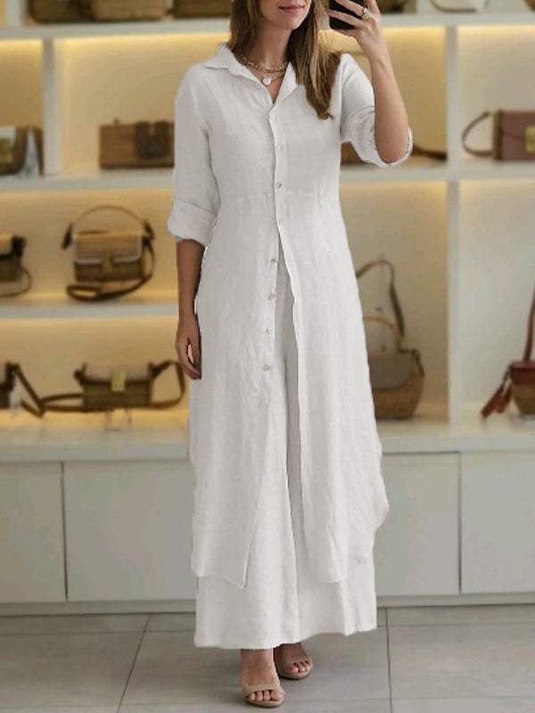 Completo due pezzi donna Odett con camicia elegante e pantaloni ampi