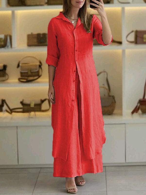 Completo due pezzi donna Odett con camicia elegante e pantaloni ampi