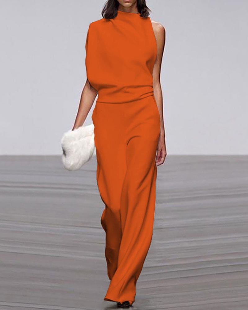 Tuta elegante donna Katia a collo alto, morbida e versatile, ideale per outfit raffinati da giorno e da sera