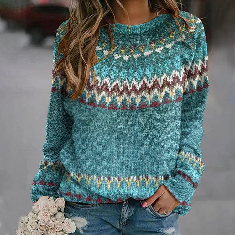 Maglione donna Bellina con stampa ondulata e stile retrò, look moderno e originale