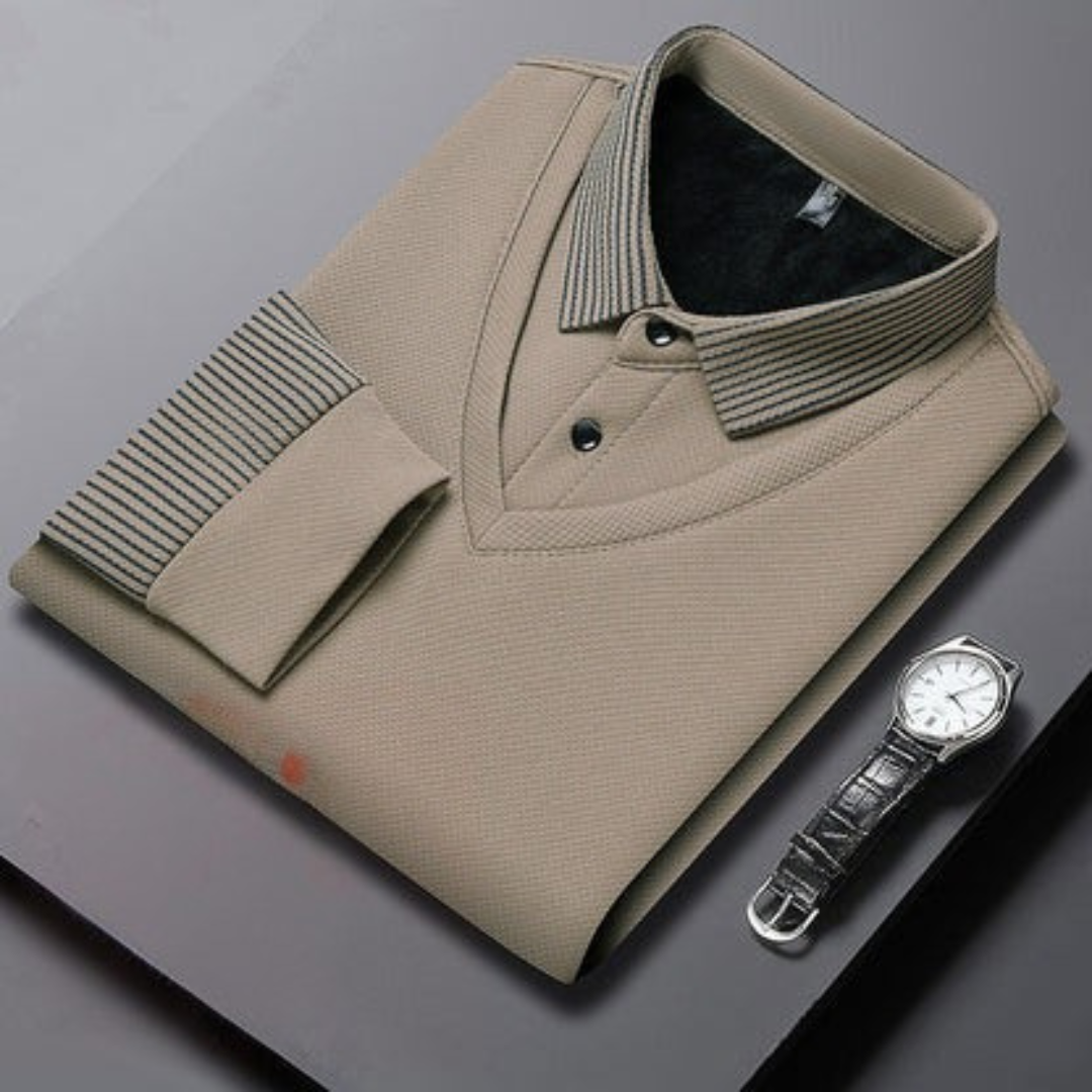 Polo uomo Charlie a maniche lunghe con colletto classico e bottoni a vista