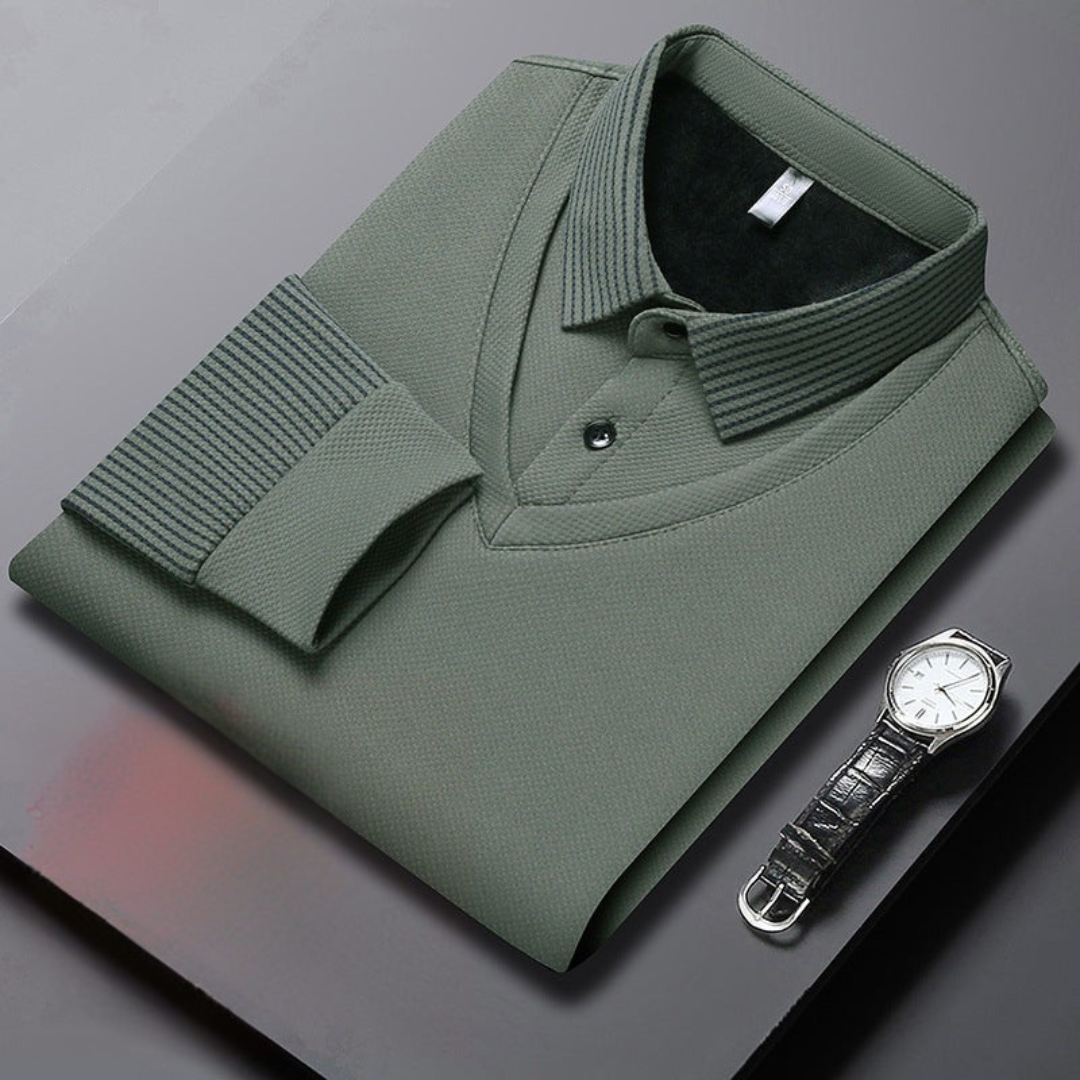 Polo uomo Charlie a maniche lunghe con colletto classico e bottoni a vista
