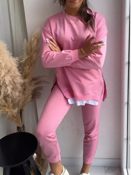 Completo donna Isotta due pezzi con pantaloni fluidi e camicia maniche lunghe effetto patchwork