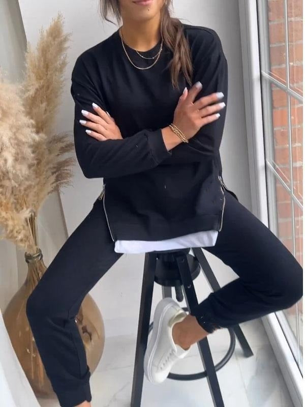 Completo donna Isotta due pezzi con pantaloni fluidi e camicia maniche lunghe effetto patchwork