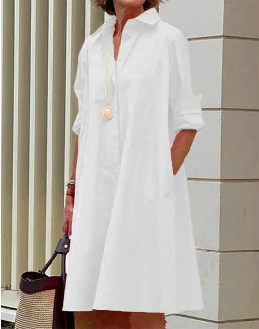 Abito camicia lungo da donna in tessuto morbido e fluido
