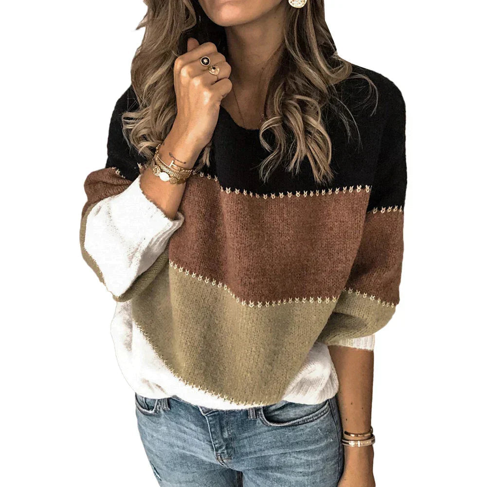 Maglione donna Giuditta con scollo tondo e righe moderne, ideale per look autunnali casual e freschi