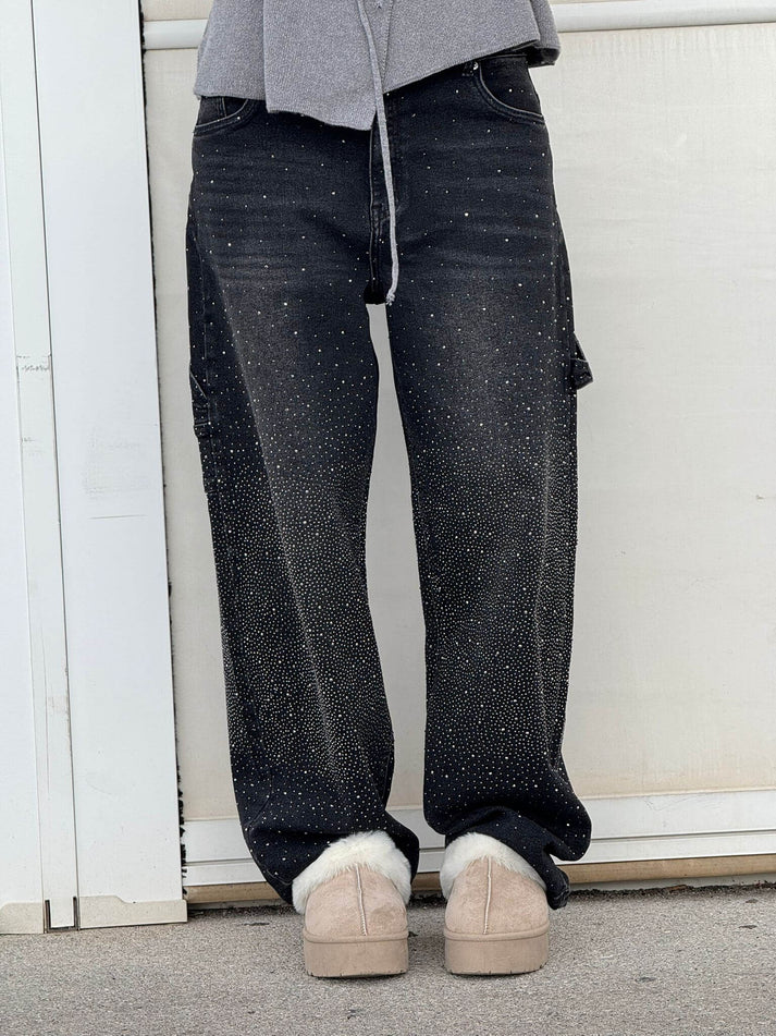 Pantaloni Federica eleganti a gamba larga con dettagli scintillanti in tessuto premium
